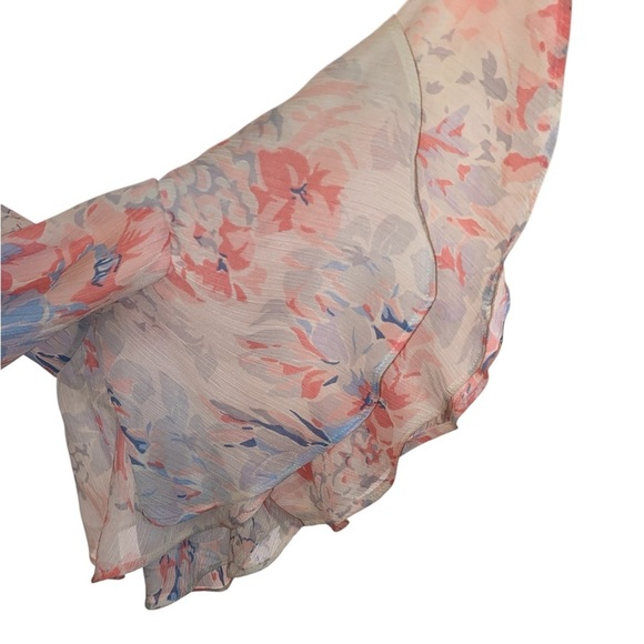 CHAPS Floral Pattern Flutter Ruffle Sleeves Boho Plus Size Blouse PNK/WHT SZ 3X - Picture 4 of 8